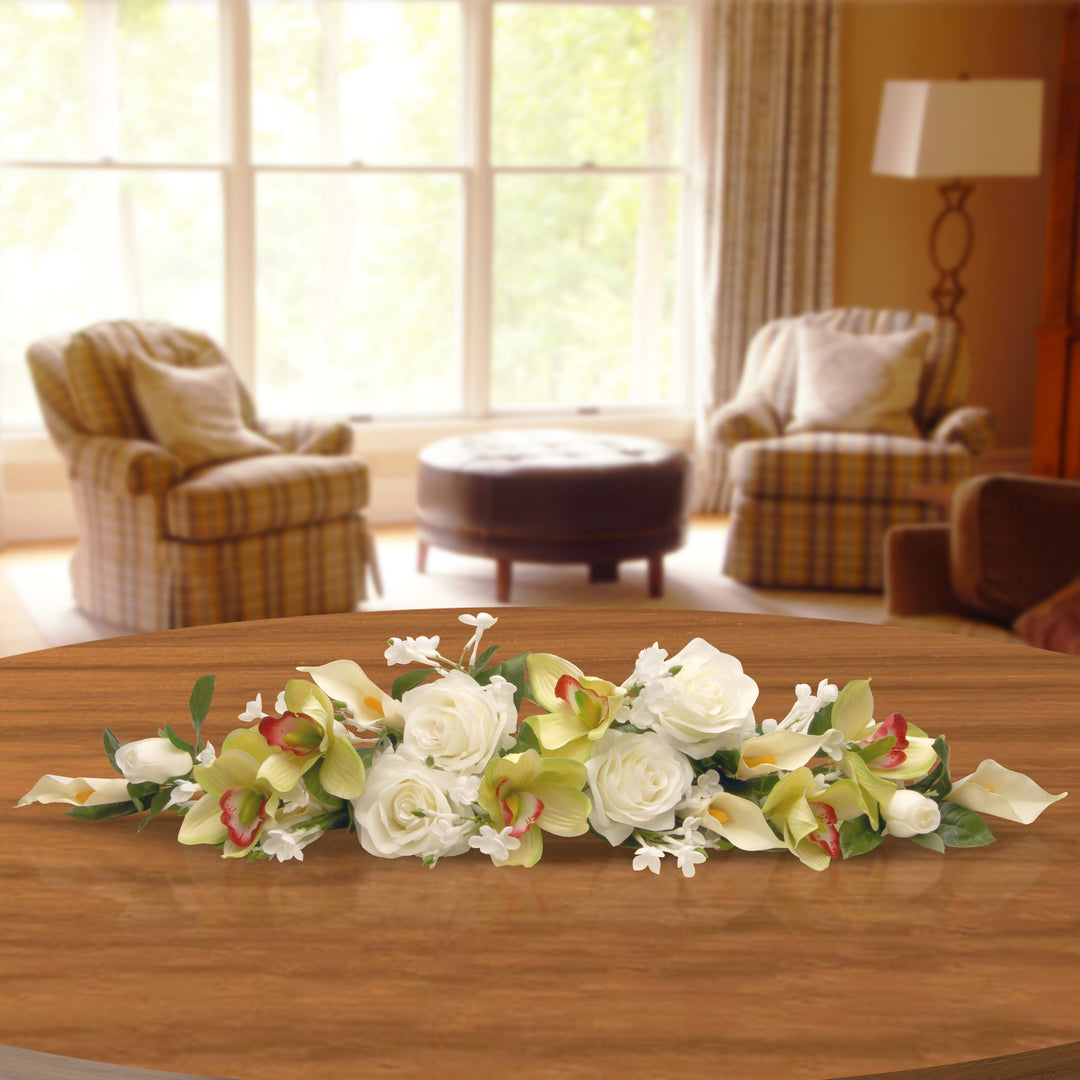Artificial Plant Table Decoration, Decorated with Roses, Lilies, Berry Clusters, Leafy Greens, Spring Collection, 28 Inches