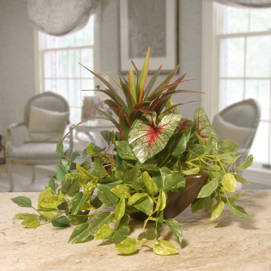 9 in Spring Hanging Basket with Green Leaf Plants, Vines in a Brown Pot