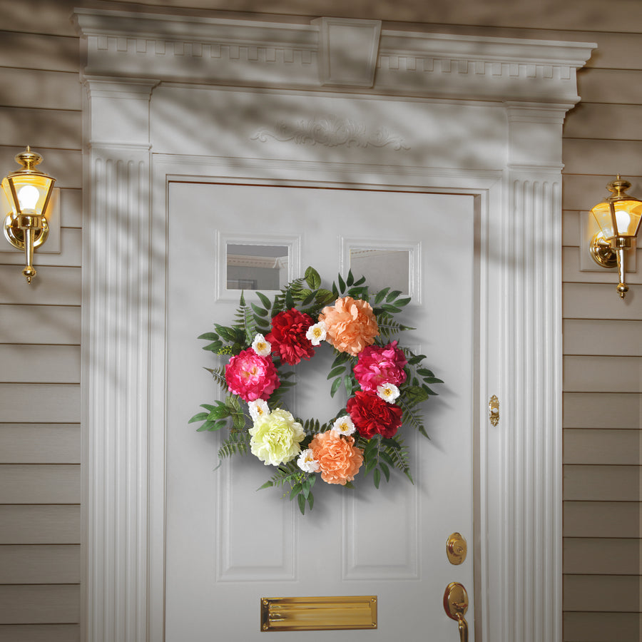22 in. Spring Wreath with Flower Blooms, Leafy Greens