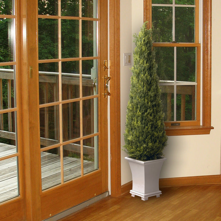 Artificial Entrance Tree, Juniper, Includes Stylish Wooden White Base, Spring Collection, 42 Inches