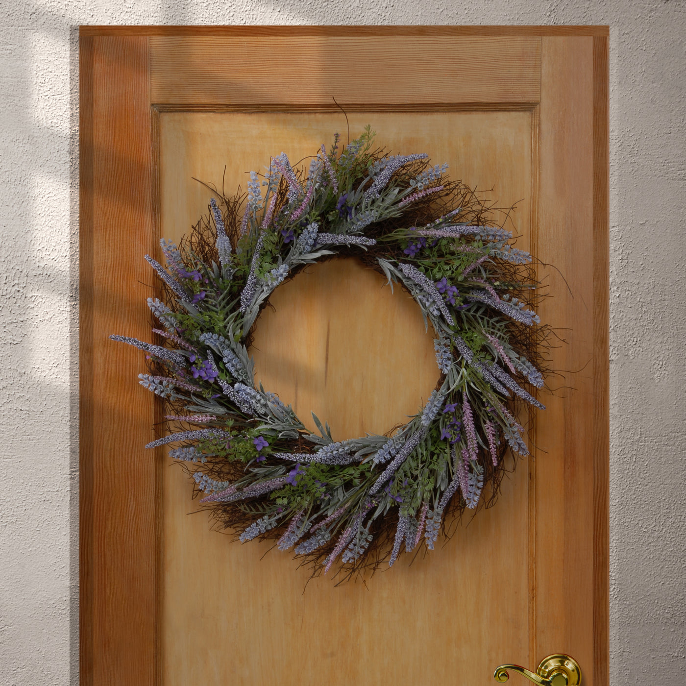 24 in. Spring Wreath with Purple Lavender Blooms, Flowing Green Stems, Small Flower Blooms - National Tree Company