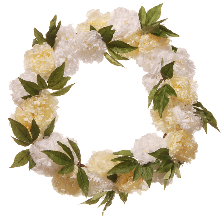 24" White Peony Wreath