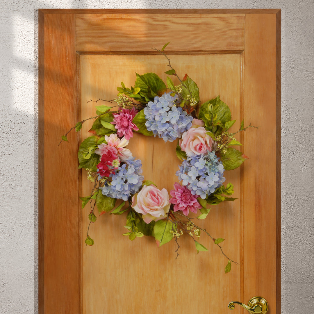 23" Hydrangea, Rose and Dahlia Wreath