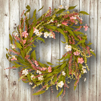 22 in. Spring Wreath with Flower Blooms, Seed Pods, Leafy Greens - National Tree Company