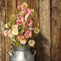 Artificial Floral Bouquet, Woven Branch Base, Decorated with Pink and White Daisy Flowers, Spring Collection, 16 Inches - National Tree Company