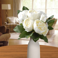 Artificial Floral Bouquet, Vine Stem Base, Decorated with White Peony Blooms, Leafy Greens, Spring Collection, 14 Inches - National Tree Company