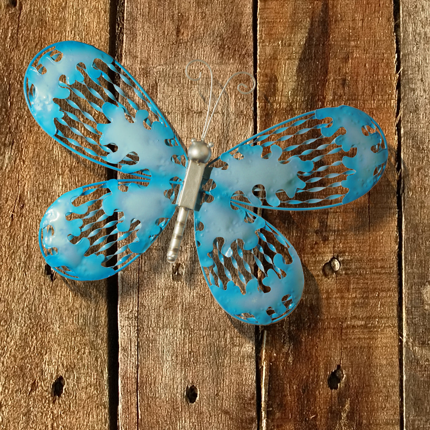 Metal Wall Decoration, Blue Butterfly, Ornate Metal Design, Spring Collection, 18 Inches - National Tree Company