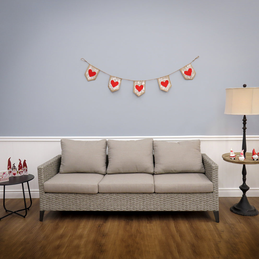 Red Hearts Jute Garland, Valentine's Day Collection, 6 Feet