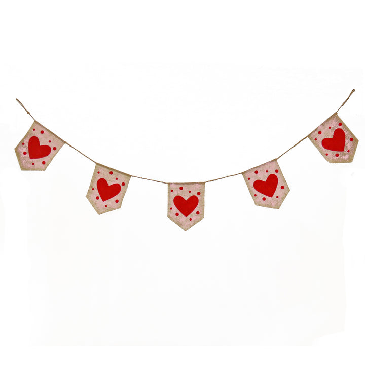 Red Hearts and Dots Jute Garland, Valentine's Day Collection, 6 Feet