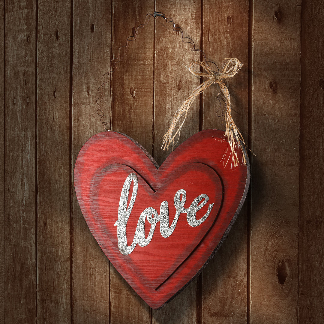 Valentine Wooden Heart Hanging Decoration, Valentine's Day Collection, 14 Inches