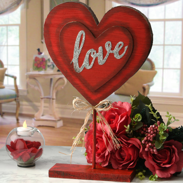 Wooden Heart Table Decoration, Valentine's Day Collection, 17 Inches