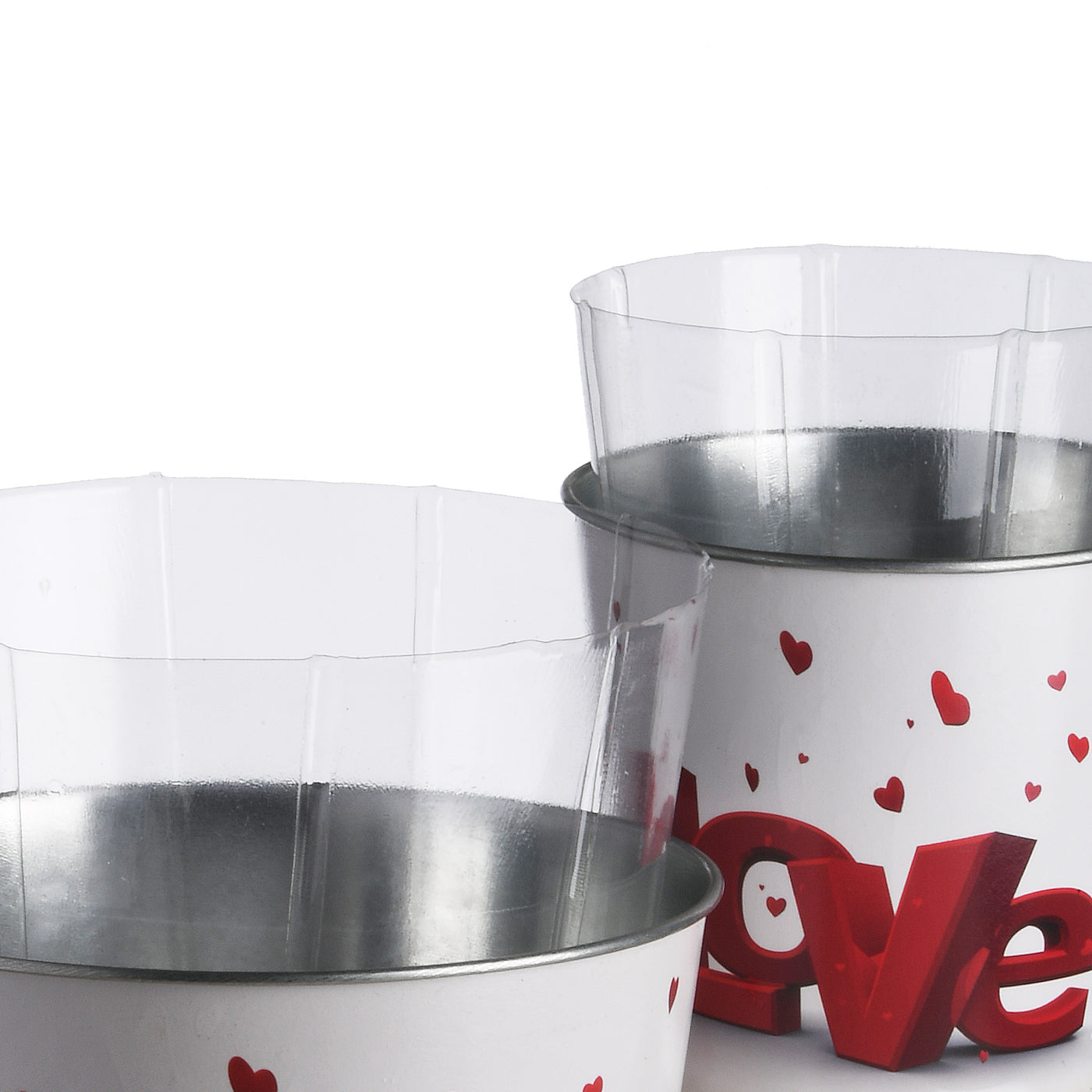 'LOVE' Tin Pots, White, Decorated with Red Hearts, Valentine's Day Collection, Pack of 2 - National Tree Company