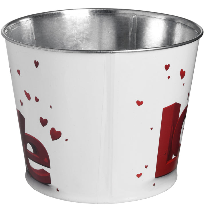 'LOVE' Tin Pots, White, Decorated with Red Hearts, Valentine's Day Collection, Pack of 2