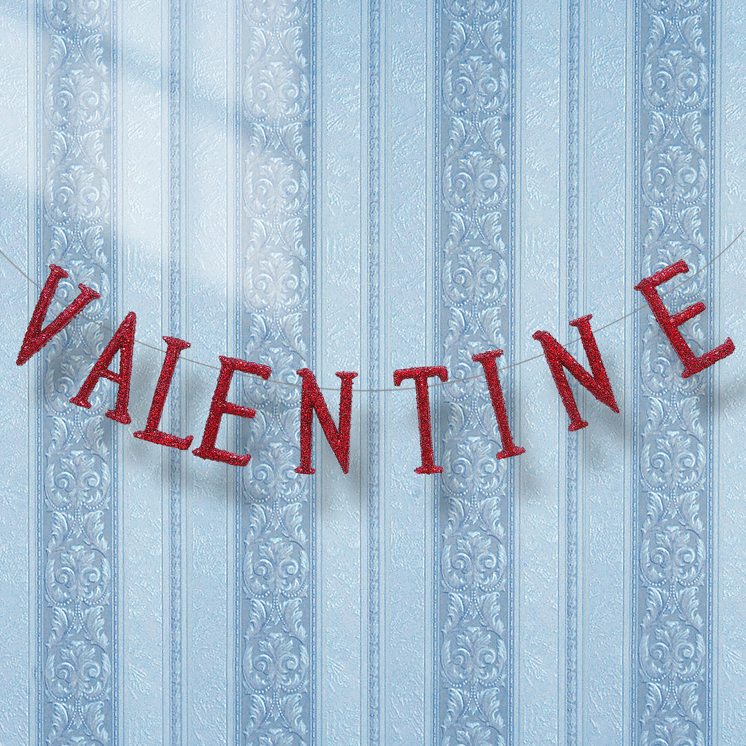 'VALENTINE' Banner, Red, Decorated with Red Glitter, Valentine's Day Collection, 6 Feet
