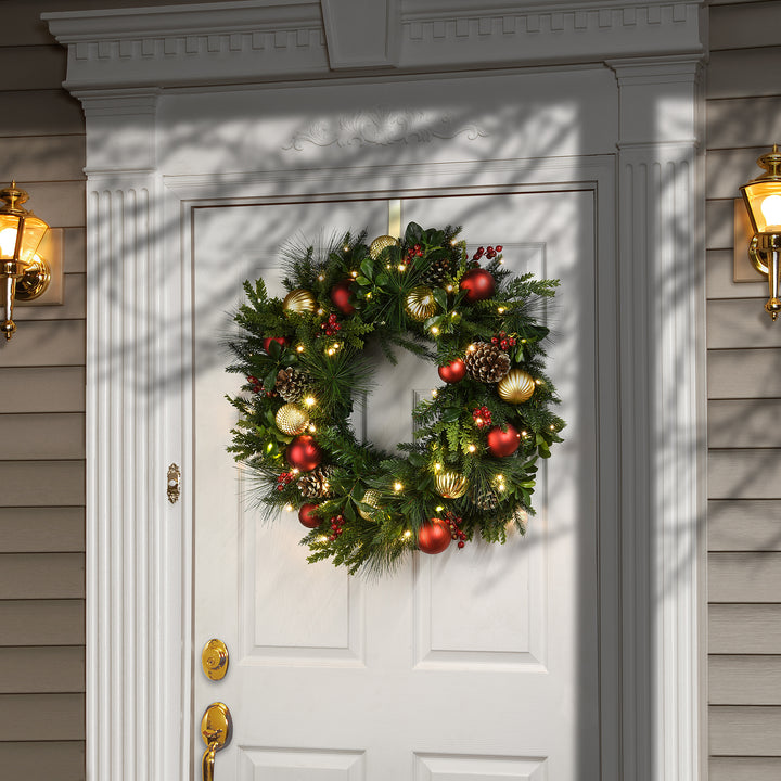 National Tree Company, Pre-Lit Artificial Christmas Wreath, Decorated Rural Homestead, with Warm White LED Lights, Battery Powered, 28 in