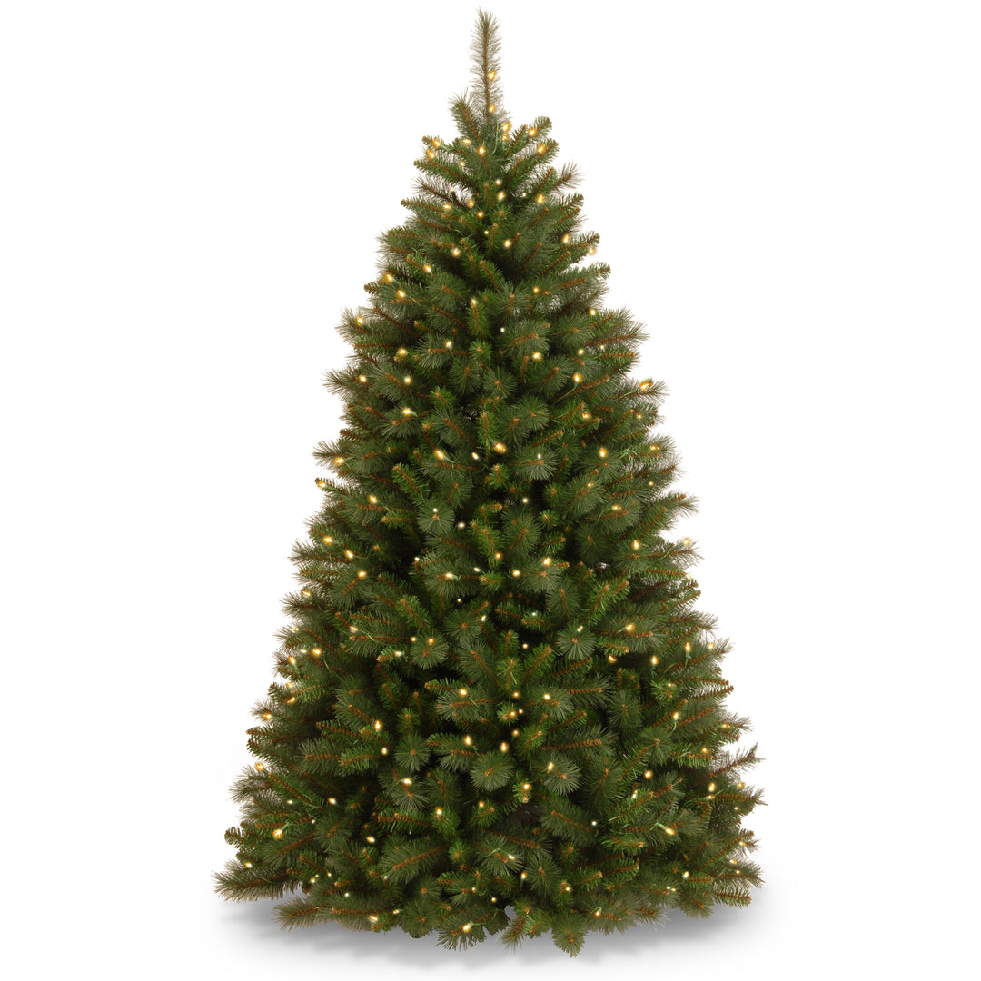 Pre-Lit Artificial Christmas Tree, Rocky Ridge Pine, Green, White Lights, Includes Stand, 7.5 Feet
