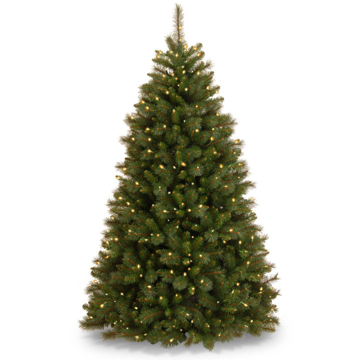 Pre-Lit Artificial Christmas Tree, Rocky Ridge Pine, Green, White Lights, Includes Stand, 7.5 Feet
