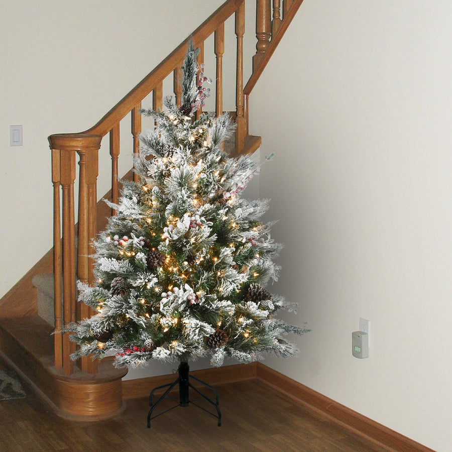 4.5 ft. Pre-Lit Snowy Bedford Pine Tree with Clear Lights