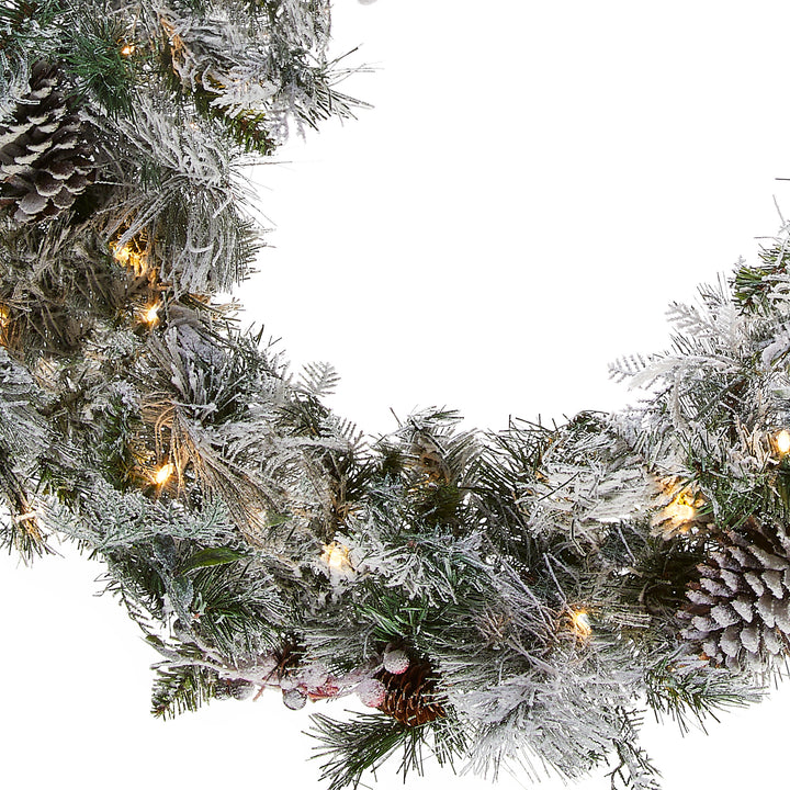 National Tree Company Pre-Lit Artificial Christmas Garland, Green, Bedford Pine, White Lights, Decorated With Cedar Leaves, Berry Clusters, Pine Cones, Frosted Branches, Battery Powered, Christmas Collection, 9 Feet