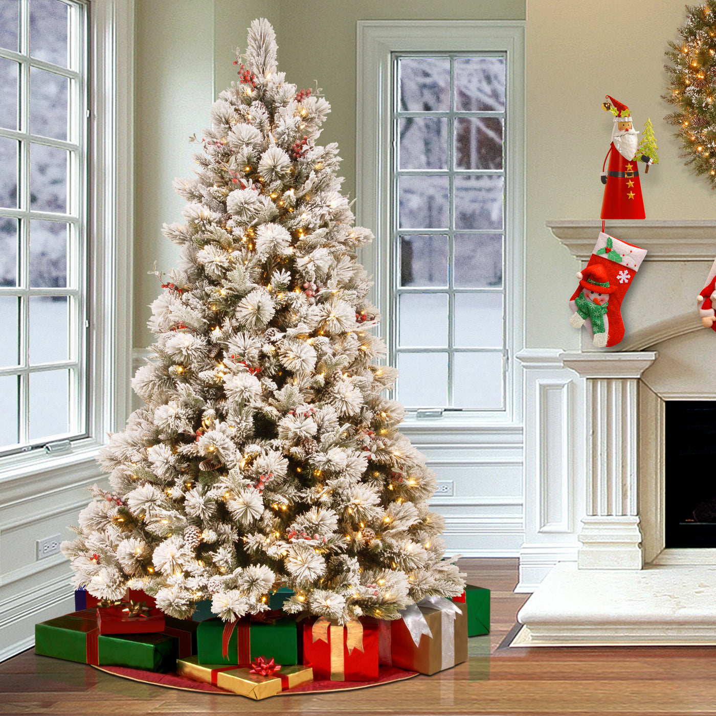 7.5 ft. Pre-Lit Snowy Bedford Pine Tree with Clear Lights - National Tree Company