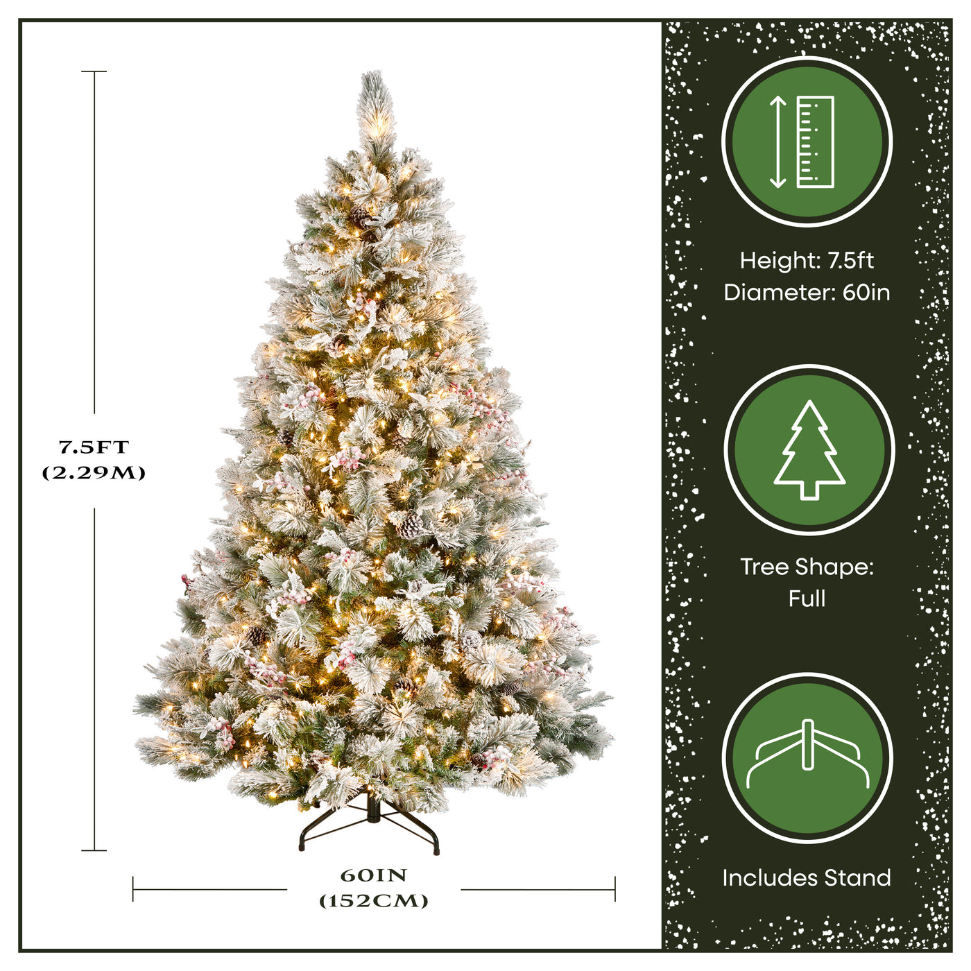 7.5 ft. Pre-Lit Snowy Bedford Pine Tree with Clear Lights - National Tree Company