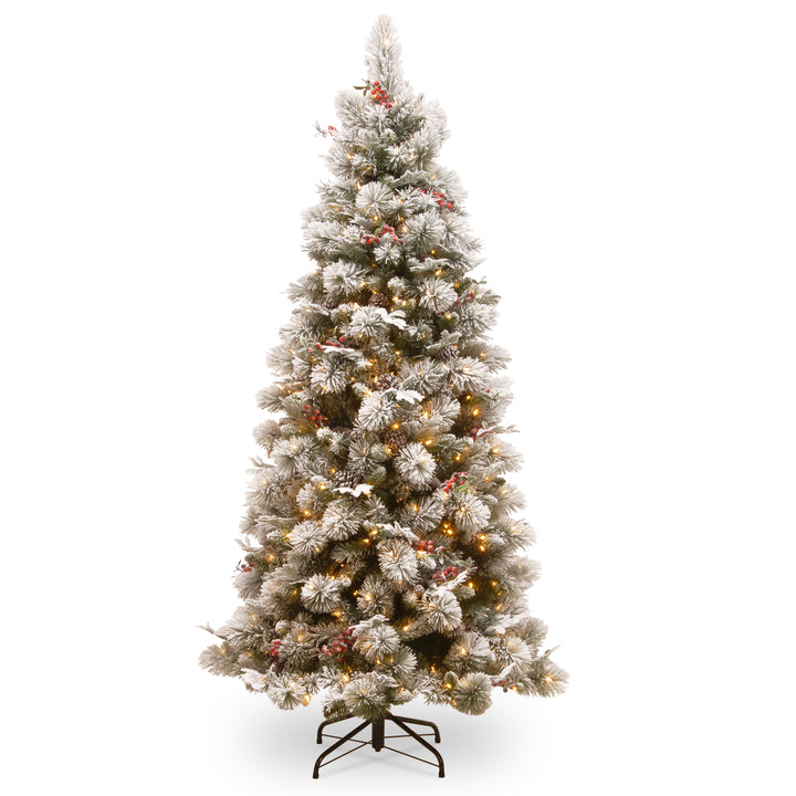 7.5 ft. Snowy Bedford Slim Pine Tree with Clear Lights