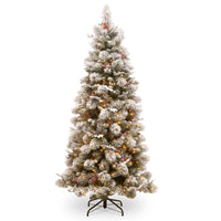 7.5 ft. Pre-Lit Snowy Bedford Pine Slim Tree with Clear Lights - National Tree Company