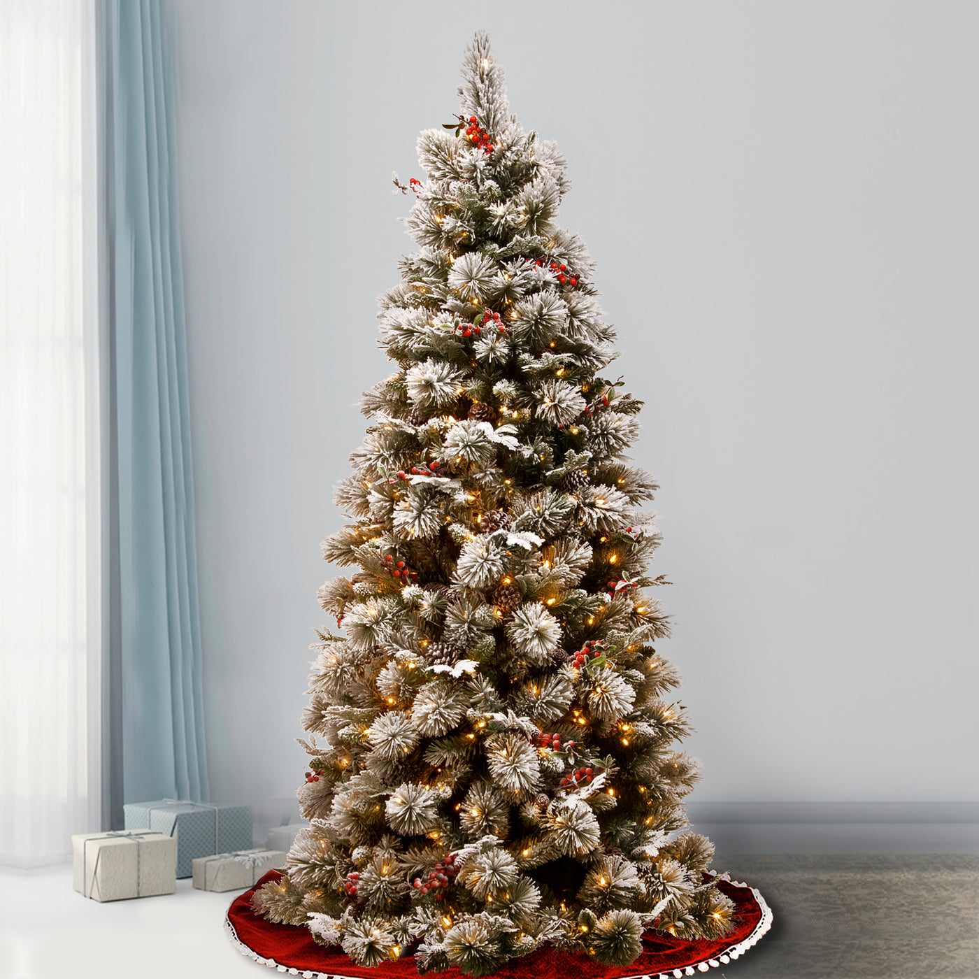 7.5 ft. Pre-Lit Snowy Bedford Pine Slim Tree with Clear Lights - National Tree Company