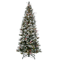 9ft. Pre-Lit Snowy Bedford Pine Hinged Tree with PowerConnect Clear Lights - National Tree Company