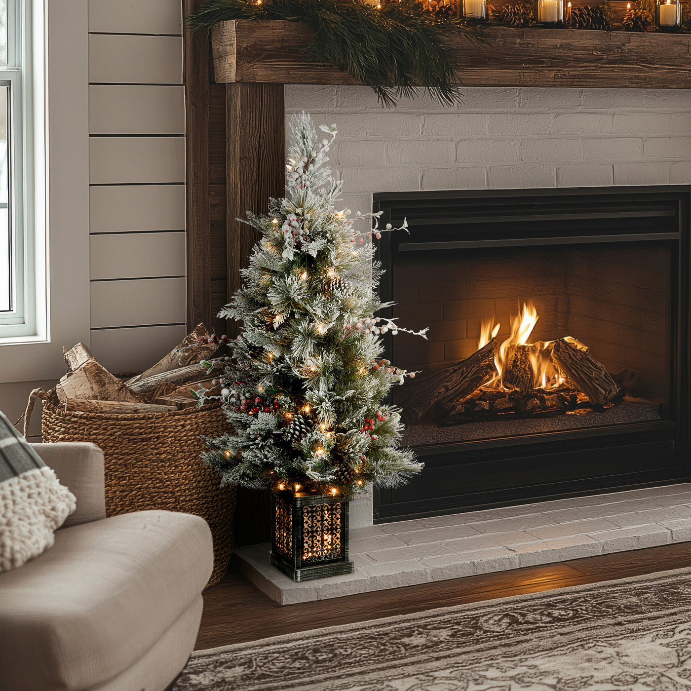 4 ft. Pre-Lit Snowy Bedford Pine Tree with Clear Lights - National Tree Company