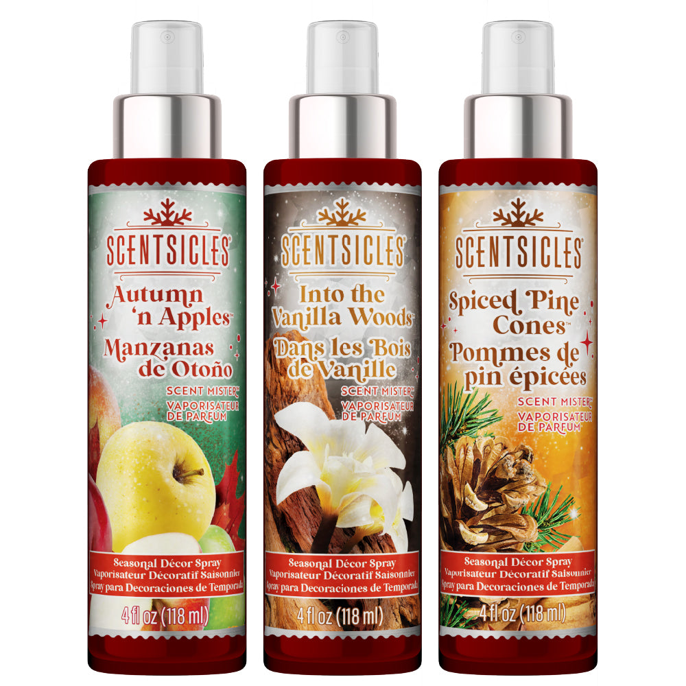 Scentsicles, Scent Mister, 1 Into the Vanilla Woods/1 Autumn 'n Apples/ 1 Spiced Pine Cones- 3 pack - National Tree Company