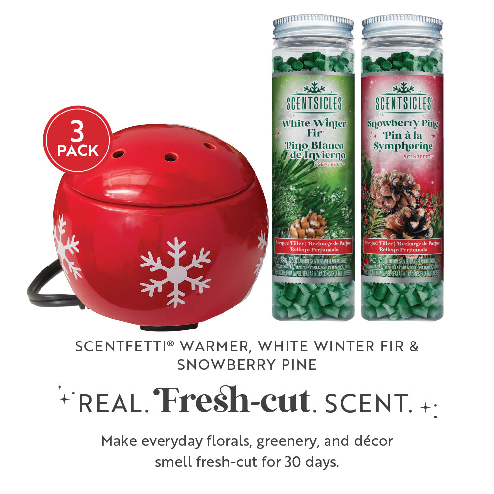 Scentsicles, Red Snowflake Warmer, Scentfetti 1 White Winter Fir /1Snowberry Pine- 3 pack - National Tree Company