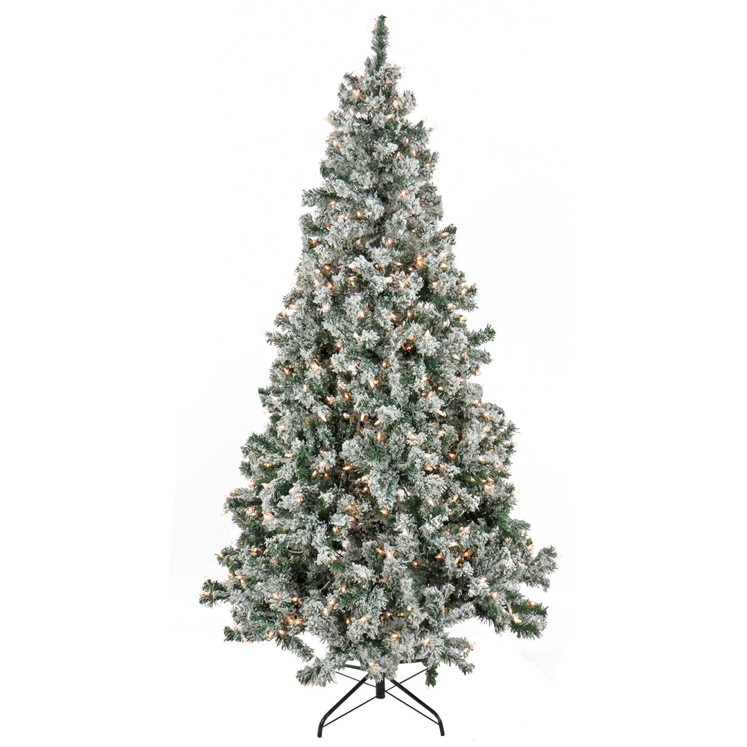Artificial Snowy Crestview Hinged Christmas Tree, Pre-Lit with Clear Incandescent Lights, Plug In, 6.5 ft