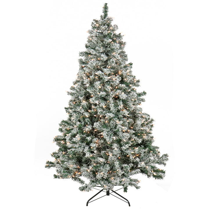 9' Snowy Crestview Hinged Tree with 900 Clear Lights- UL