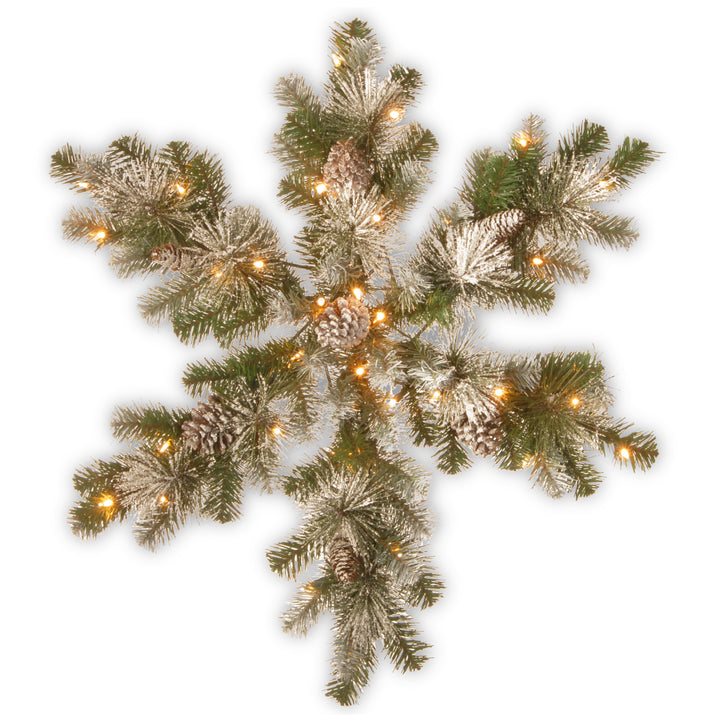 32" Snow Capped Mountain Pine Snowflake with Battery Operated LED Lights