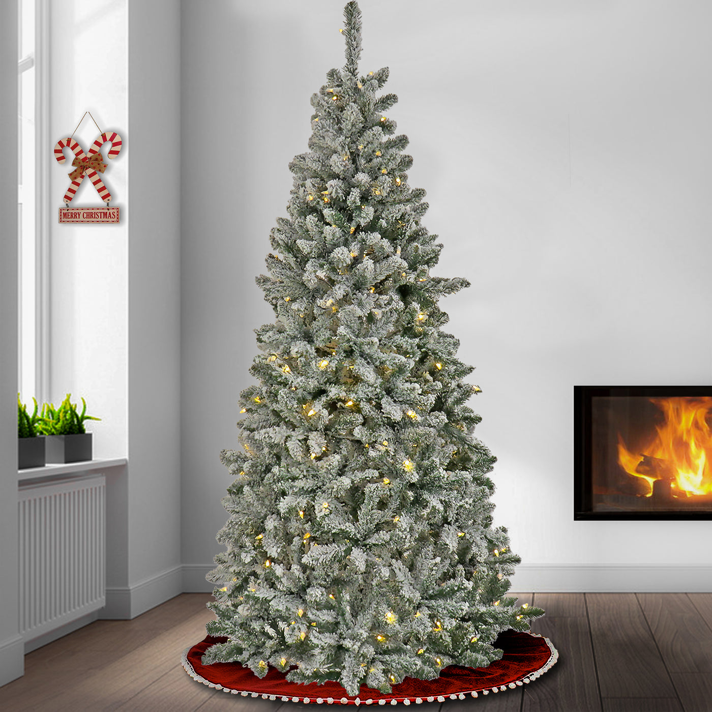 6.5 ft. Pre-Lit Snowy Chatham Slim Tree with  PowerConnect Dual Color LED Lights - National Tree Company