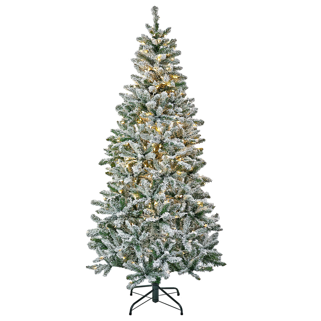 6 1/2' Snowy Chatham Slim Hinged Tree with 300 Warm White LED Lights