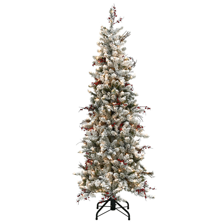 6.5 ft. Memory-Shape® Snowy Freehold Spruce Pencil Slim Tree with Clear Lights