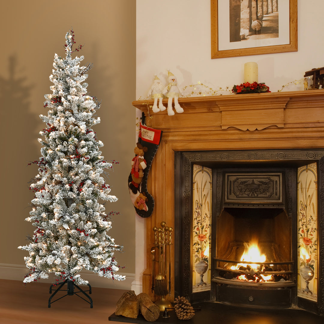 6.5 ft. Memory-Shape® Snowy Freehold Spruce Pencil Slim Tree with Clear Lights