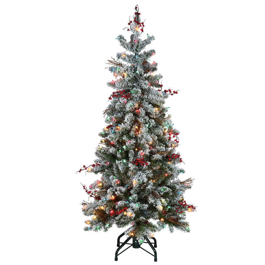 5 ft. Pre-Lit Snowy Freehold Spruce Pencil Slim Tree with Multicolor Lights - National Tree Company