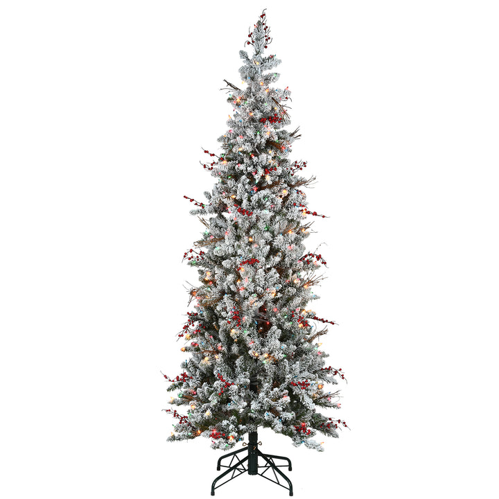 6.5 ft. Memory-Shape® Snowy Freehold Spruce Pencil Slim Tree with Multicolor Lights
