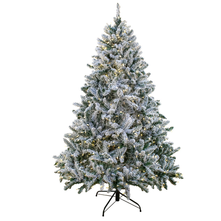 Artificial Snowy Hudson Hinged Christmas Tree, Pre-Lit with PowerConnect Dual Colored Color LED Lights, Plug In, 6.5 ft