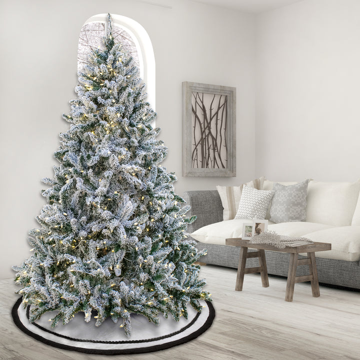 Artificial Snowy Hudson Hinged Christmas Tree, Pre-Lit with PowerConnect Dual Colored Color LED Lights, Plug In, 7.5 ft