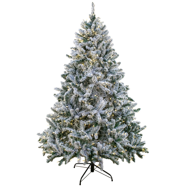 Artificial Snowy Hudson Hinged Christmas Tree, Pre-Lit with PowerConnect Warm White LED Lights, Plug In, 6.5 ft