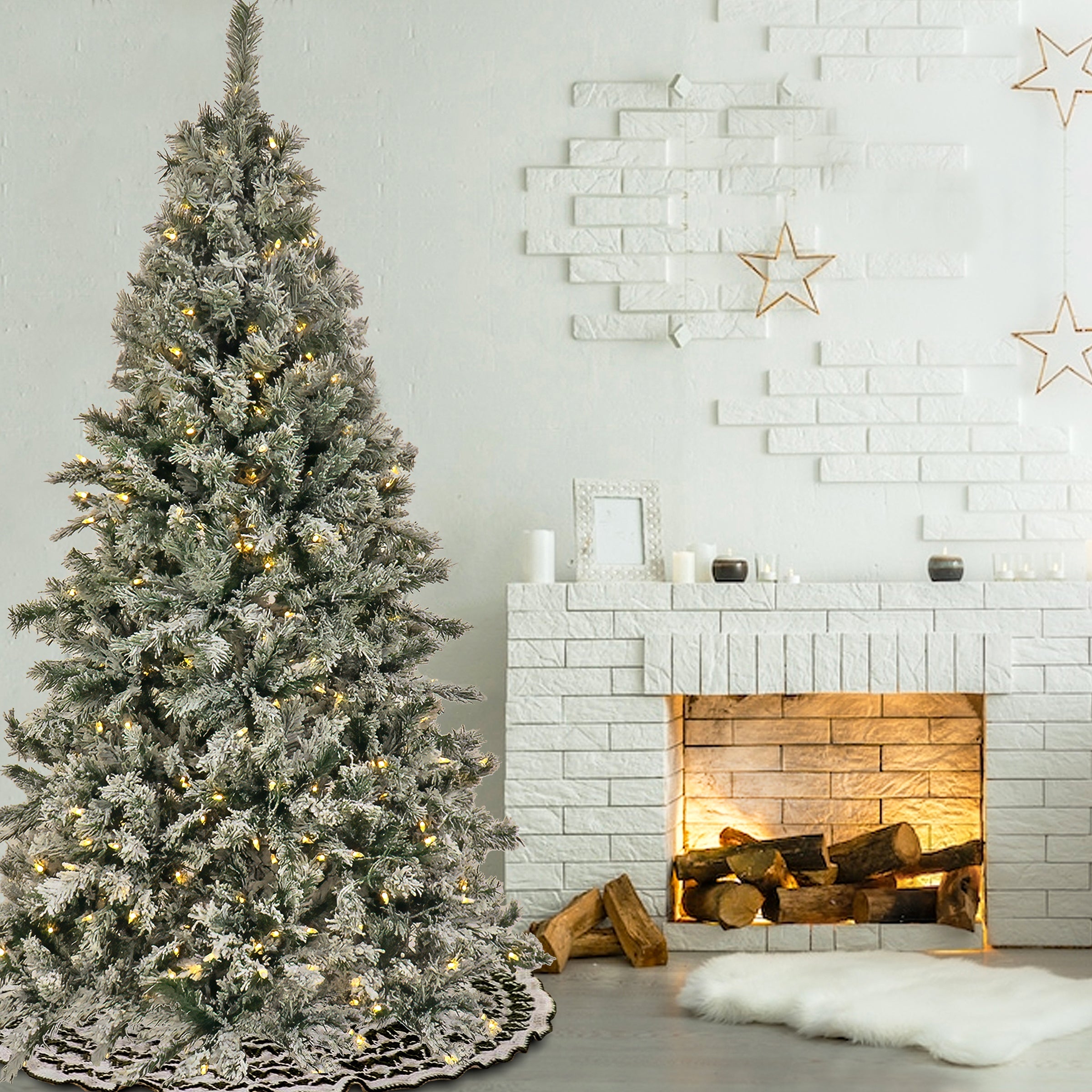 6.5 ft. Pre-Lit Snowy Harwich Hinged Tree with PowerConnect Warm