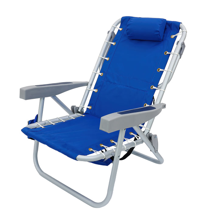 Blue Horizontal Stripe Beach Chair with Pillow and side Pouch