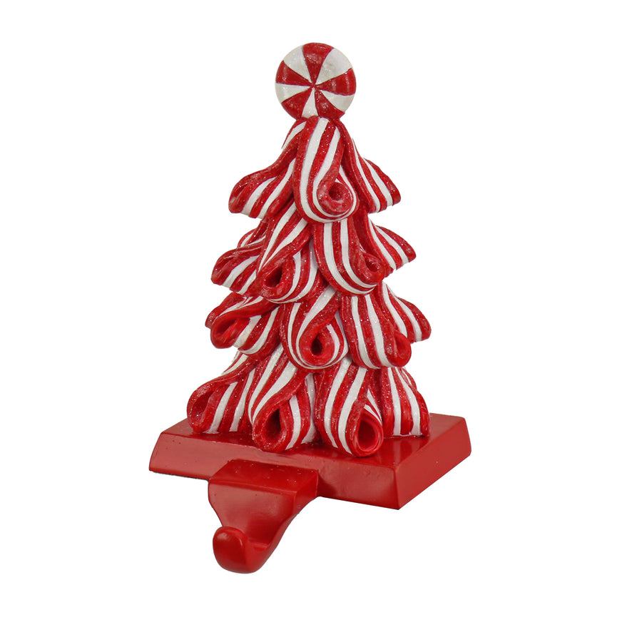 8” HGTV Home Collection White Stripe Candy Tree Stocking Holder - National Tree Company