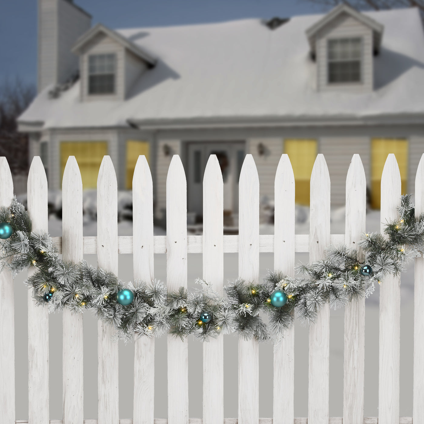 9 ft. Pre-Lit Snowy Tinkham Pine Garland with LED Lights - National Tree Company