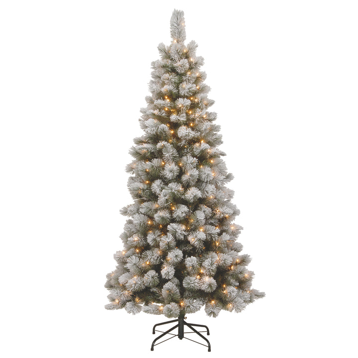 7.5 ft. Snowy Bristle Pine Slim Pine Tree with Clear Lights