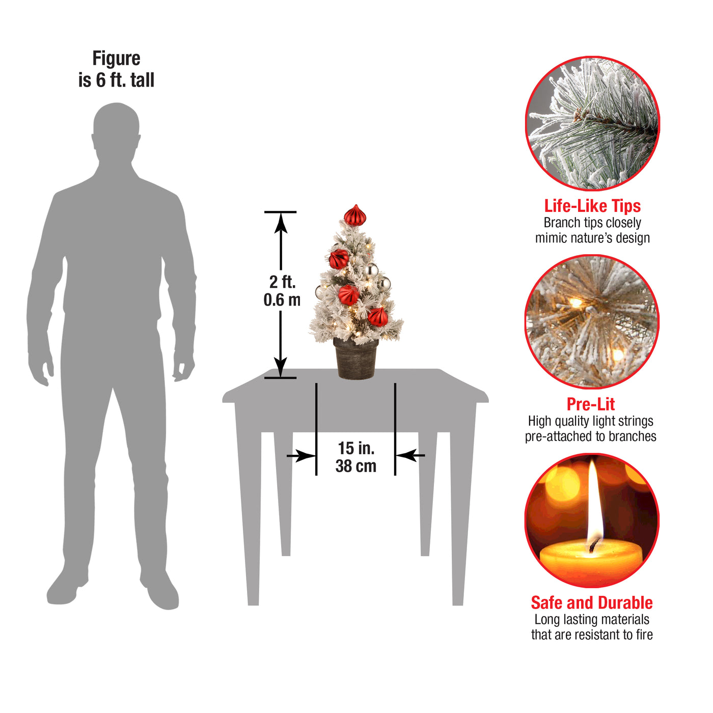 2 ft. Pre-Lit Snowy Bristle Pine Tree with LED Lights - National Tree Company